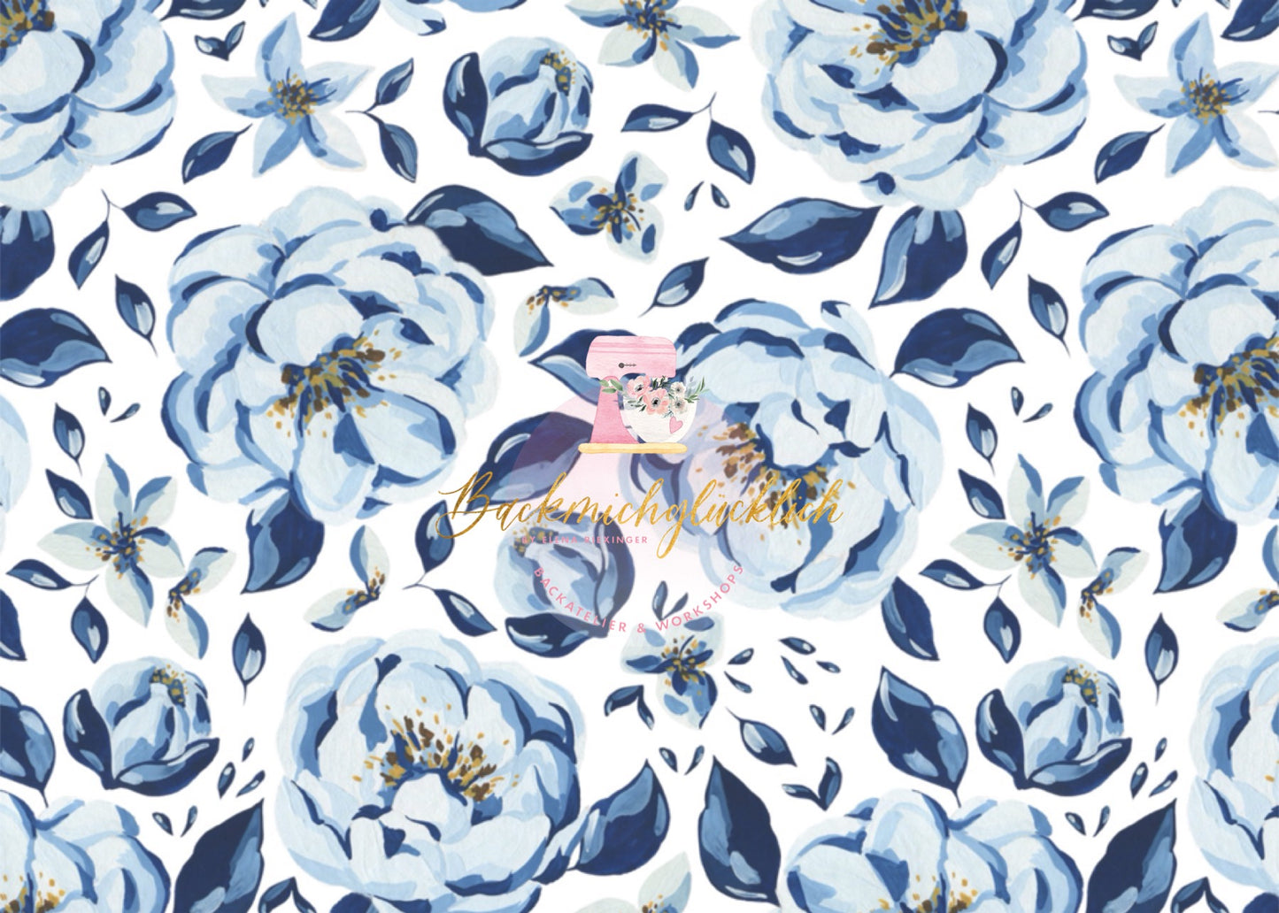 Fondantdruck auf Zuckerpapier zarte blümchen blau