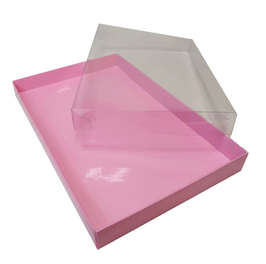 Keksbox Cookie Schachtel pink transparenter Deckel - 25x15,5x26cm unverpackt