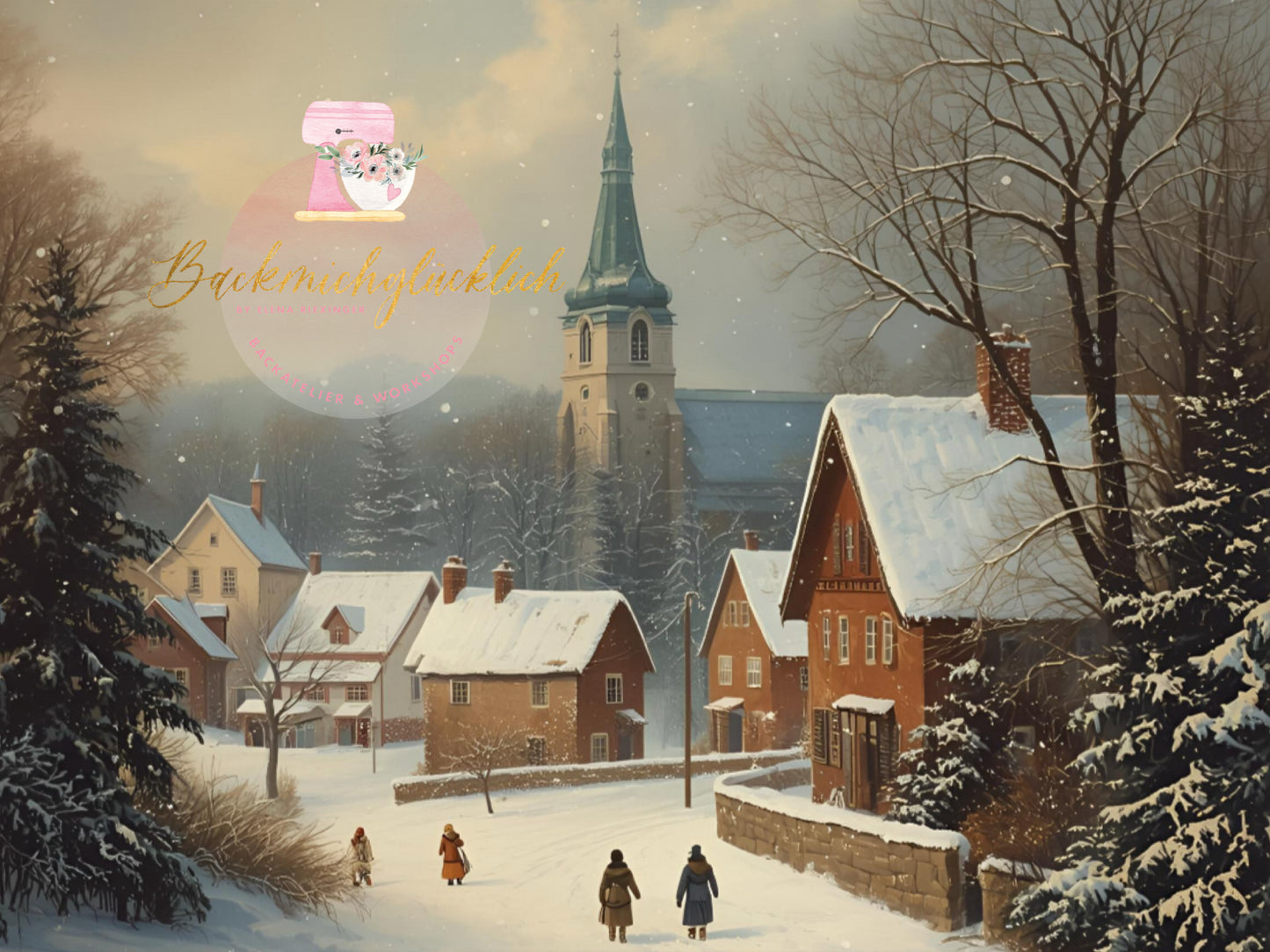 Fondantdruck auf Zuckerpapier Winterdorf