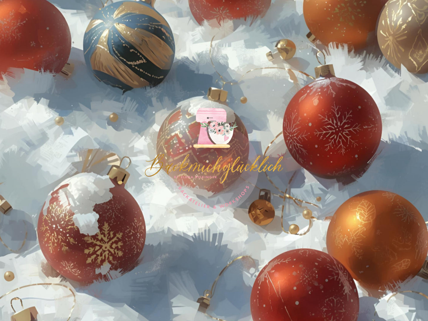 Fondantdruck auf Zuckerpapier Weihnachtskugeln gemalt