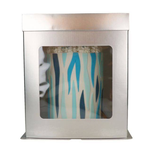 Tortenkarton mit Fenster Silber 21x21x23,5 CM  Funcakes - Der Backmichgluecklich Online Shop