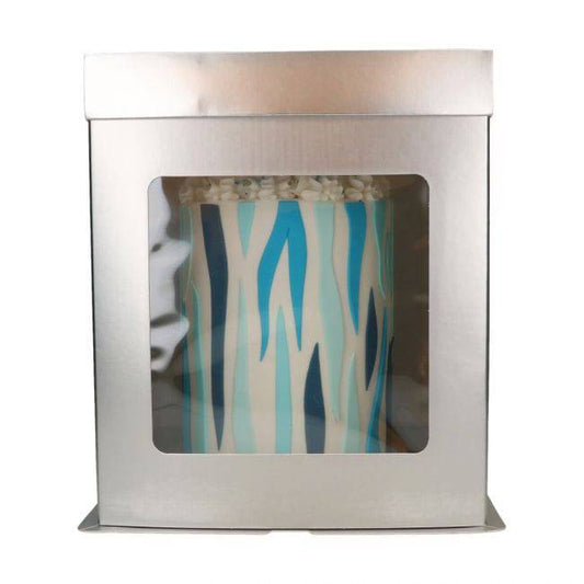 Tortenkarton mit Fenster Silber 26x26X29,4 CM  Funcakes - Der Backmichgluecklich Online Shop