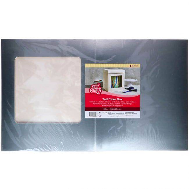 Tortenkarton mit Fenster Silber 26x26X29,4 CM  Funcakes - Der Backmichgluecklich Online Shop
