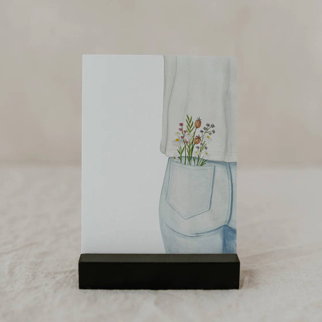 Aquarell Postkarte flower Jeans Eulenschnitt - Der Backmichgluecklich Online Shop