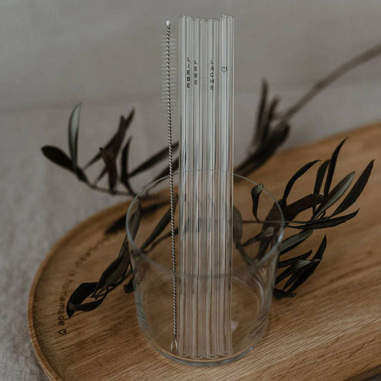 Eulenschnitt Strohhalme lang lebe liebe Lache aus Glas 20cm - Der Backmichgluecklich Online Shop