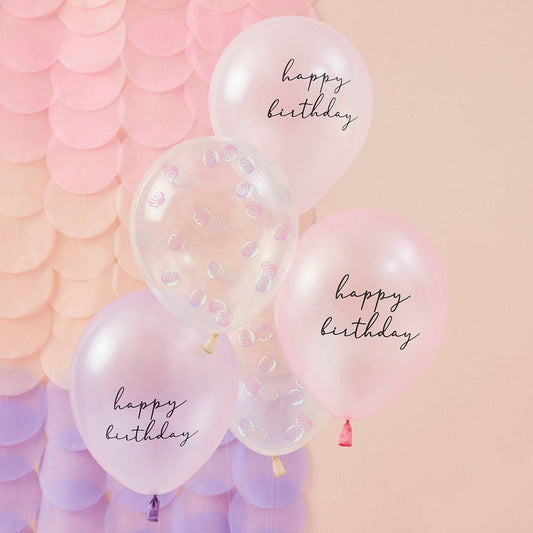 Mermaid happy birthday shell Ballons GingerRay - Der Backmichgluecklich Online Shop