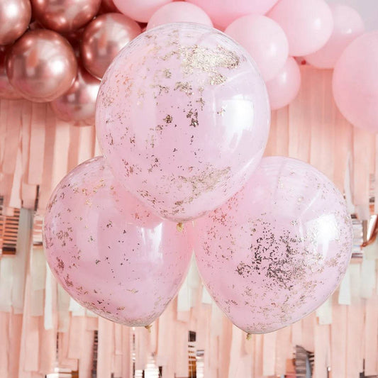 Pink Double ballon mit rose gold Confetti GingerRay - Der Backmichgluecklich Online Shop