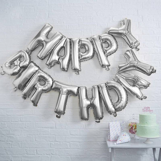 Silver Happy Birthday Folienballon Ginger Ray - Der Backmichgluecklich Online Shop