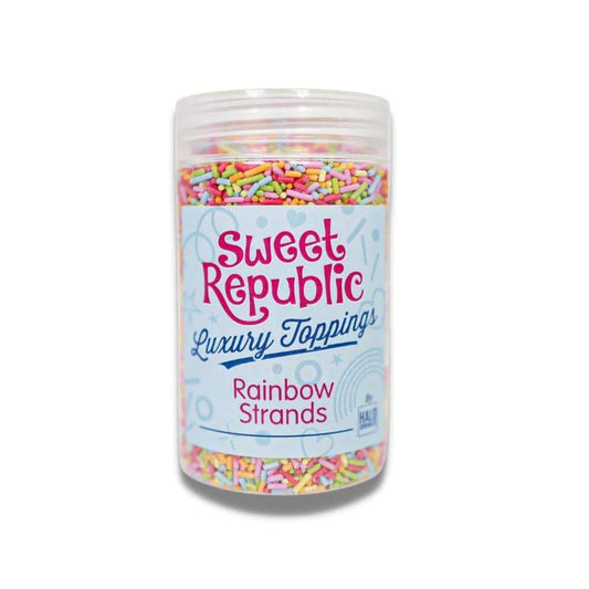 Luxury topping rainbow strands 110g - Halo Sprinkles Sweet Stamp - Der Backmichgluecklich Online Shop