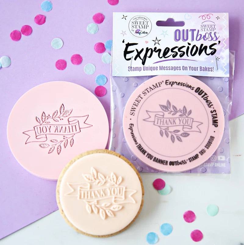 Thank you BANNER Outboss Cookie Stamp by AmyCakes Sweet Stamp - Der Backmichgluecklich Online Shop